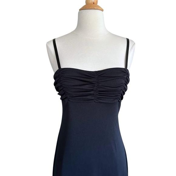 Vintage 90s Y2K La Belle Black Ruched Bust Asymmetrical Hem Slip Dress Size S - Picture 3 of 16